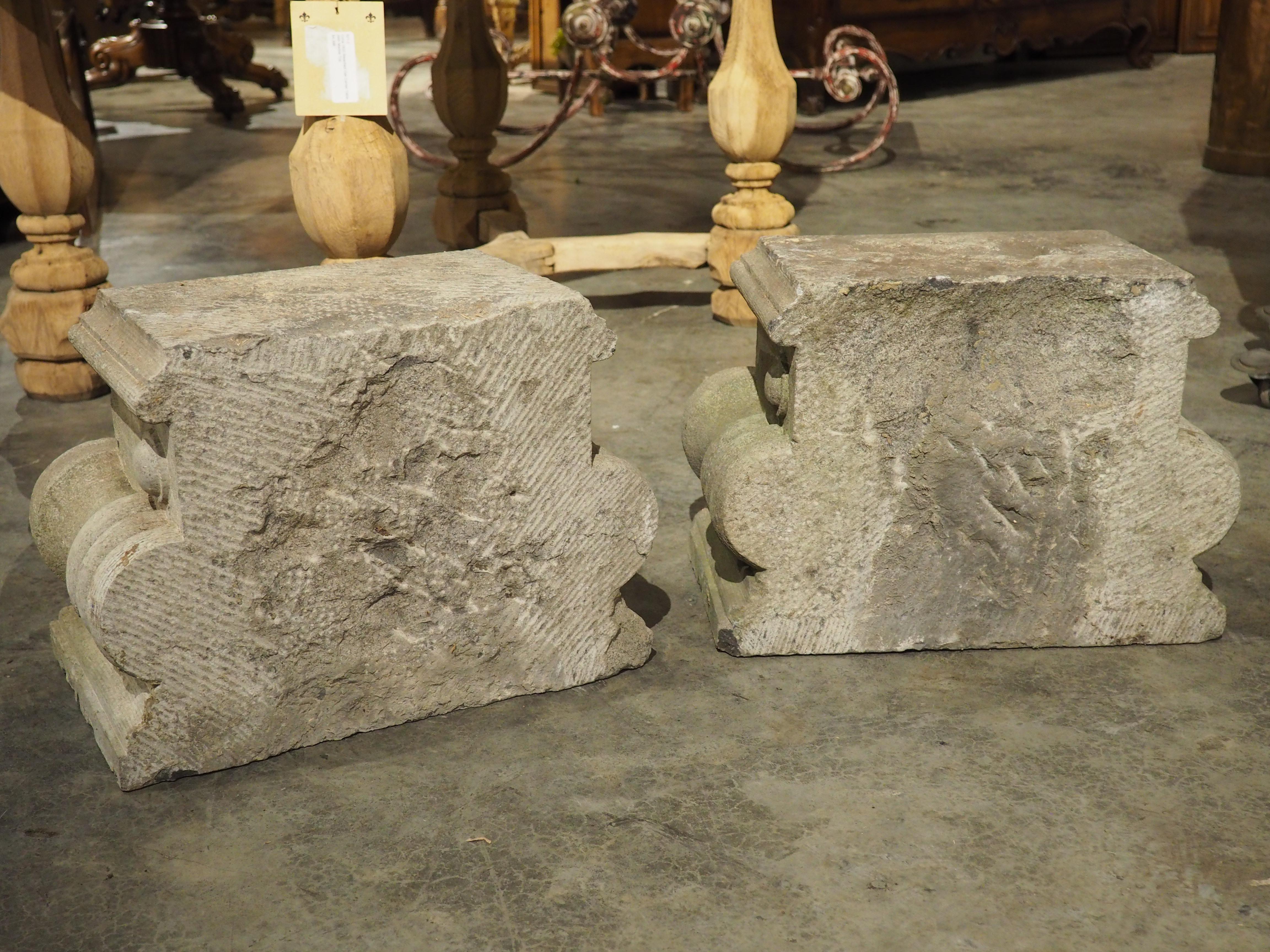 Pair of Small 19th Century Carved Belgian Bluestone Capitals 4