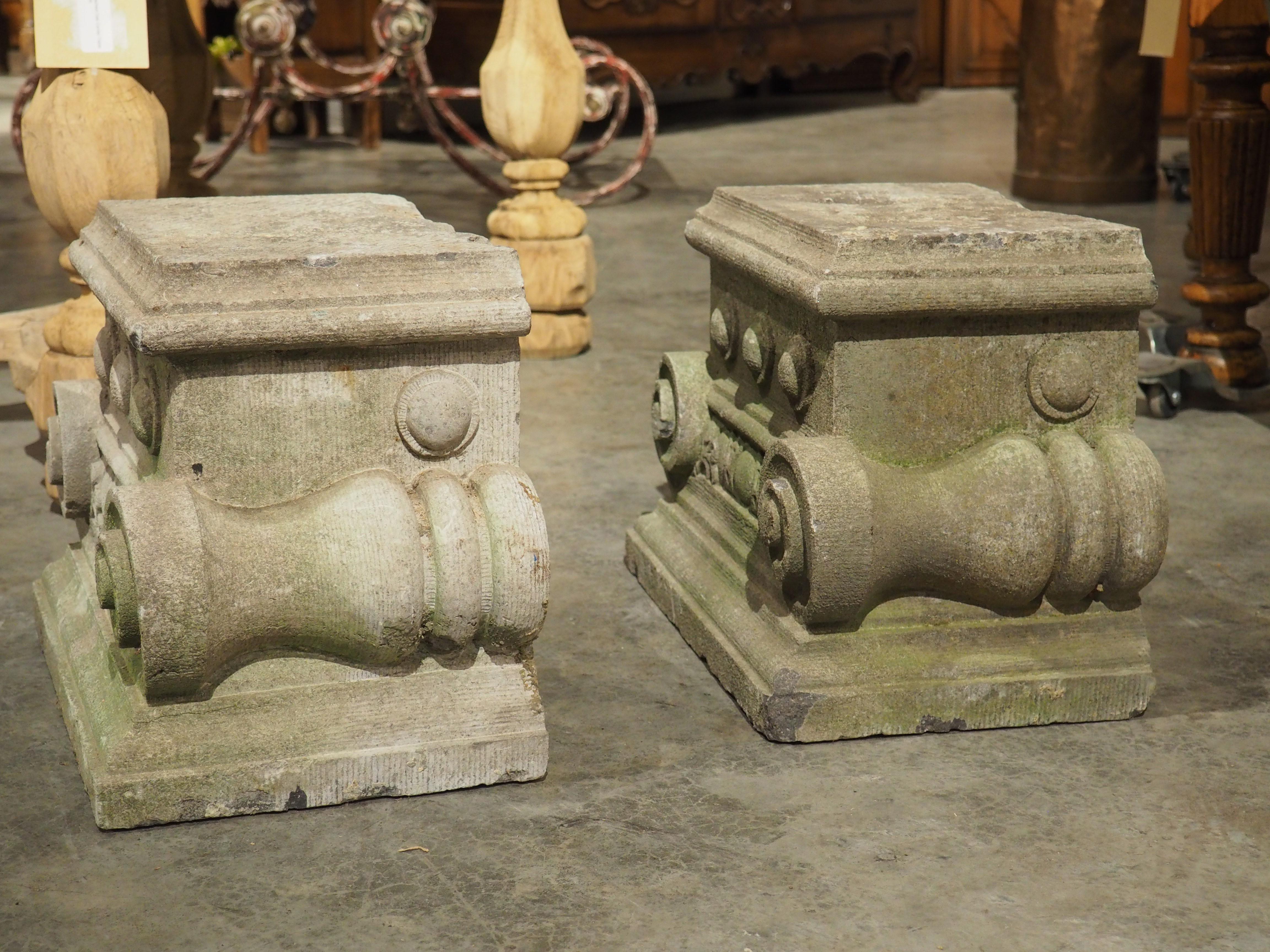 Pair of Small 19th Century Carved Belgian Bluestone Capitals 5