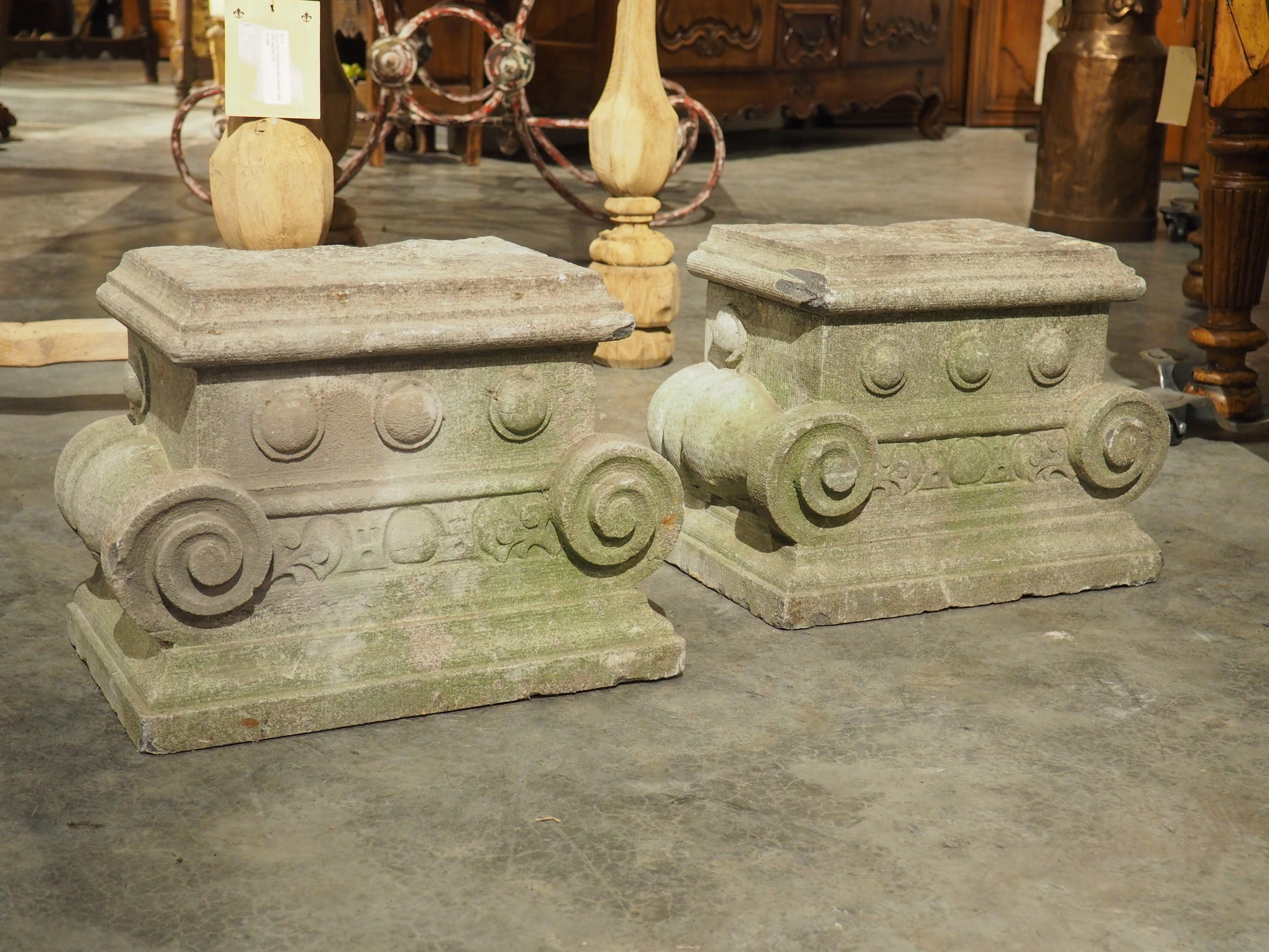 Pair of Small 19th Century Carved Belgian Bluestone Capitals 8