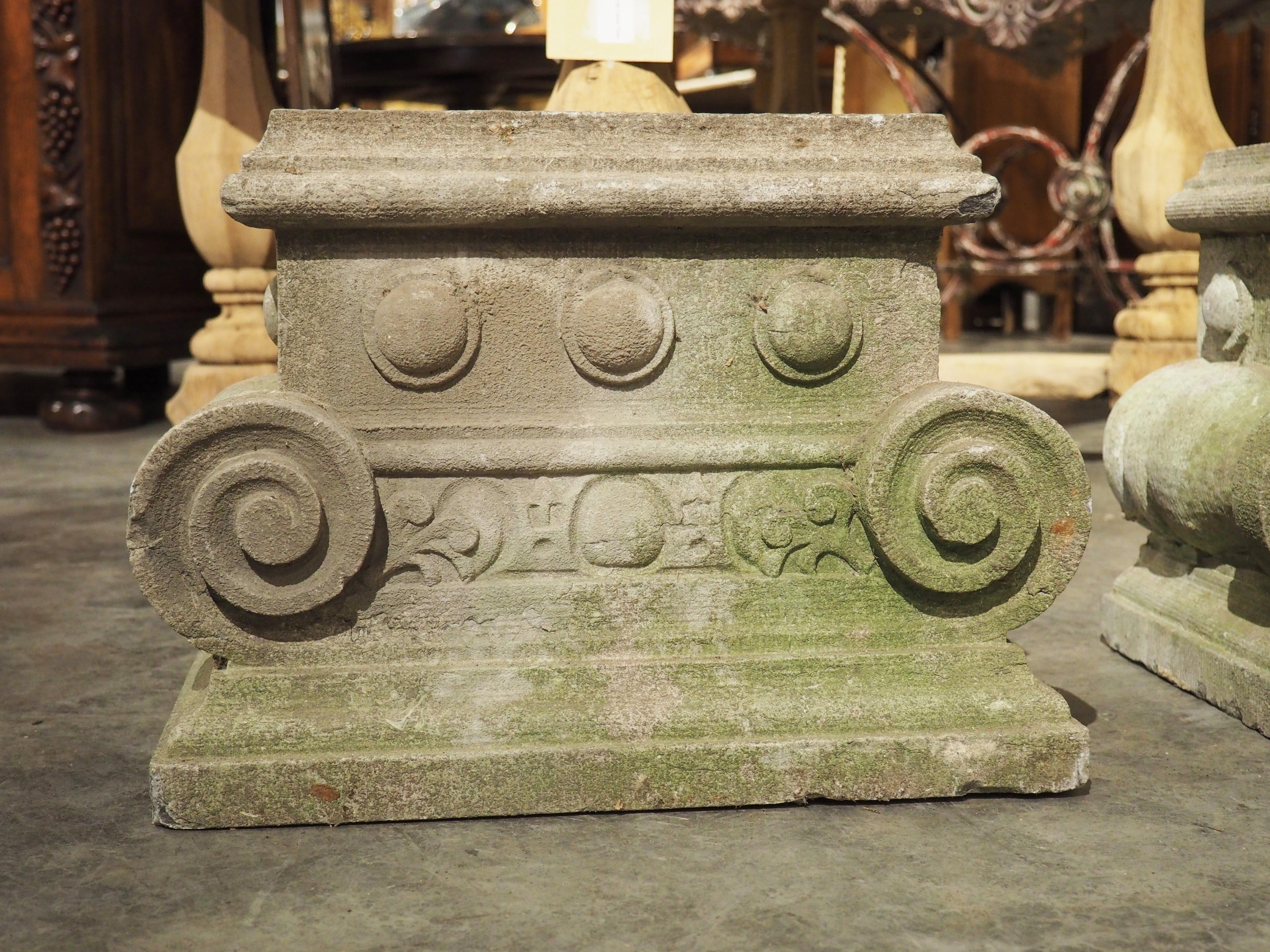 Classical Greek Pair of Small 19th Century Carved Belgian Bluestone Capitals