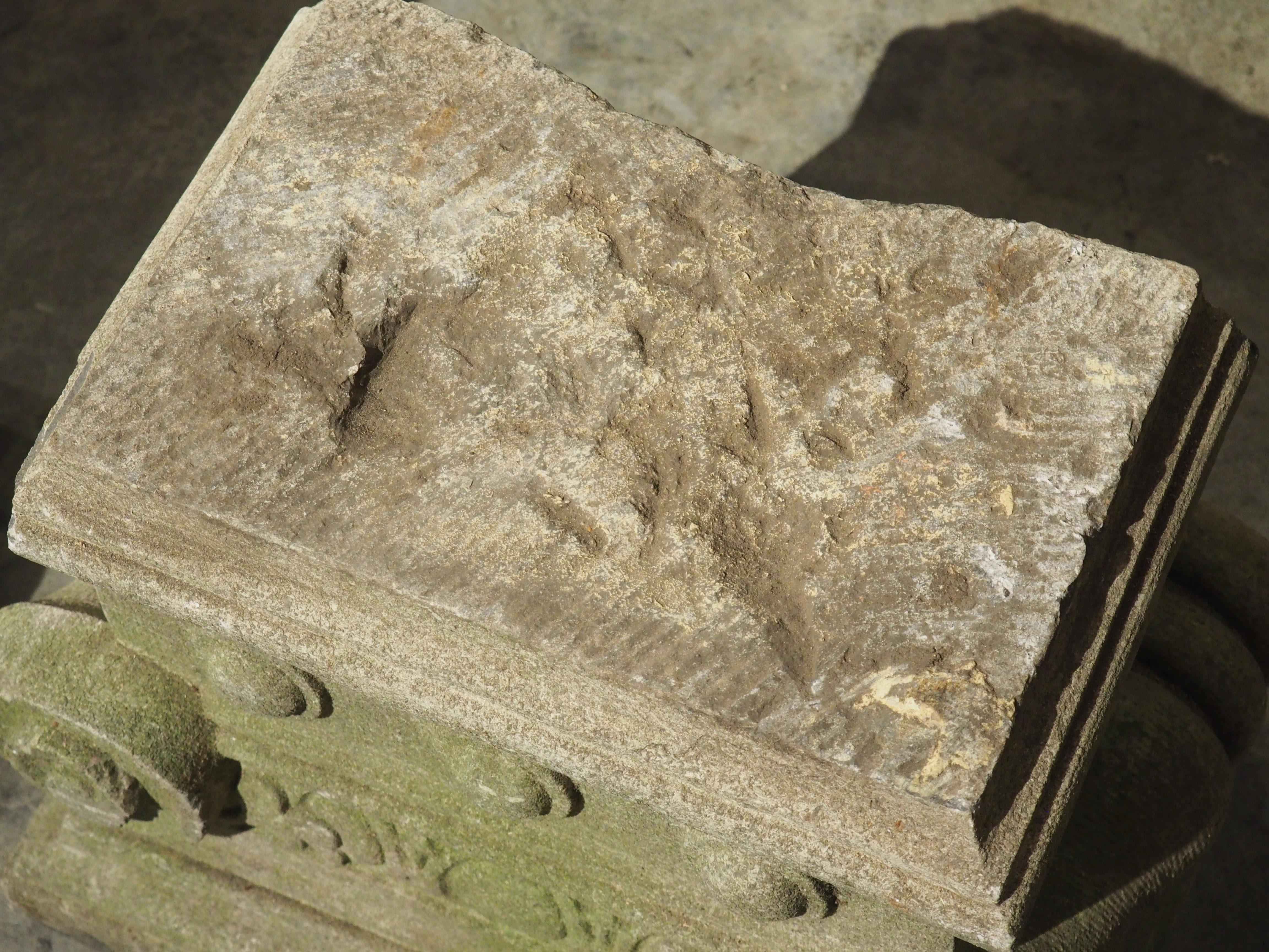 Stone Pair of Small 19th Century Carved Belgian Bluestone Capitals