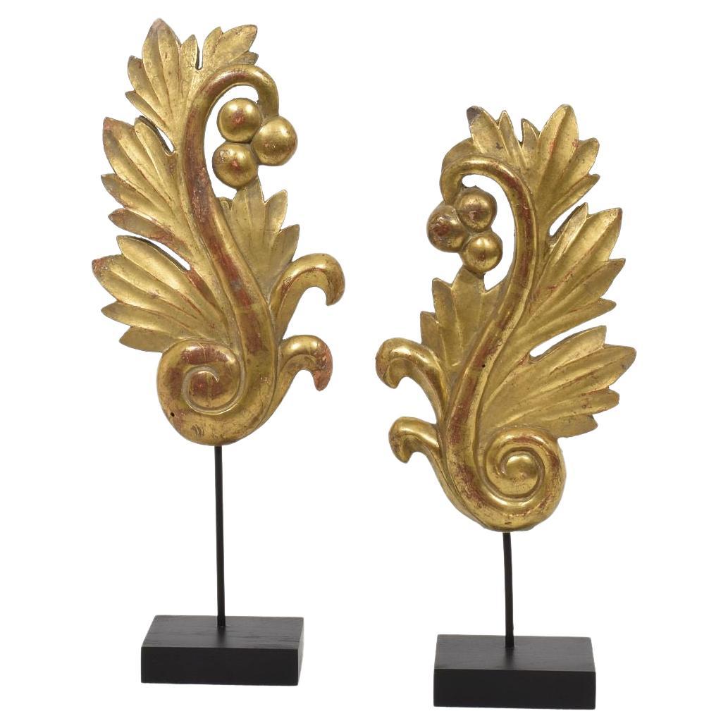 Pair of Small 19th Century French Carved Giltwood Baroque Style Ornaments