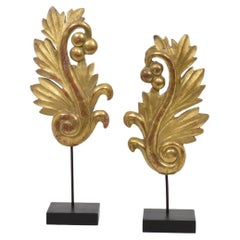 Pair of Small 19th Century French Carved Giltwood Baroque Style Ornaments