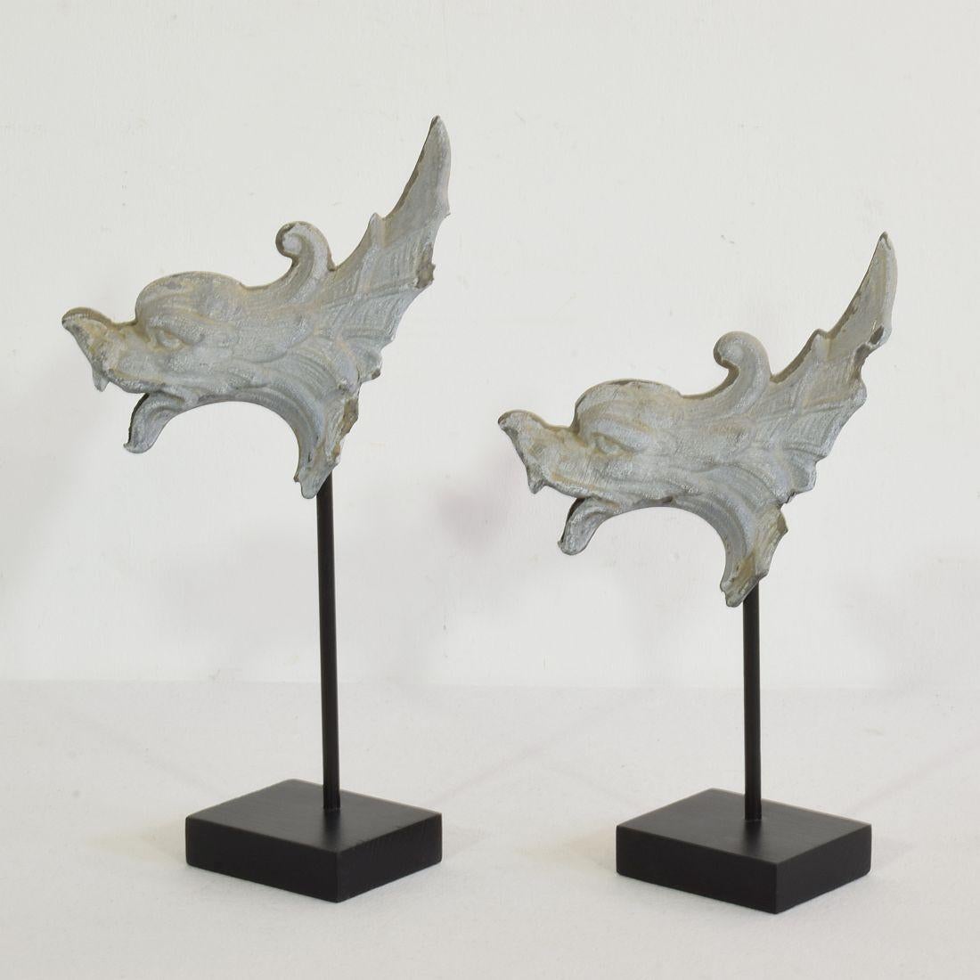 Belle Époque Pair of Small 19th Century French Zinc Roof Ornaments/ Gargoyles