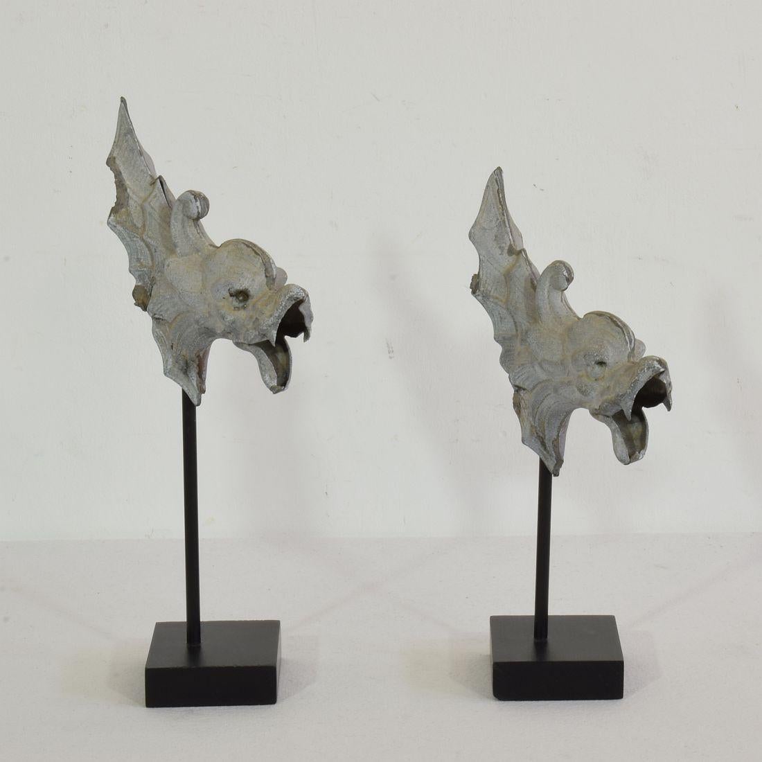Pair of Small 19th Century French Zinc Roof Ornaments/ Gargoyles 1