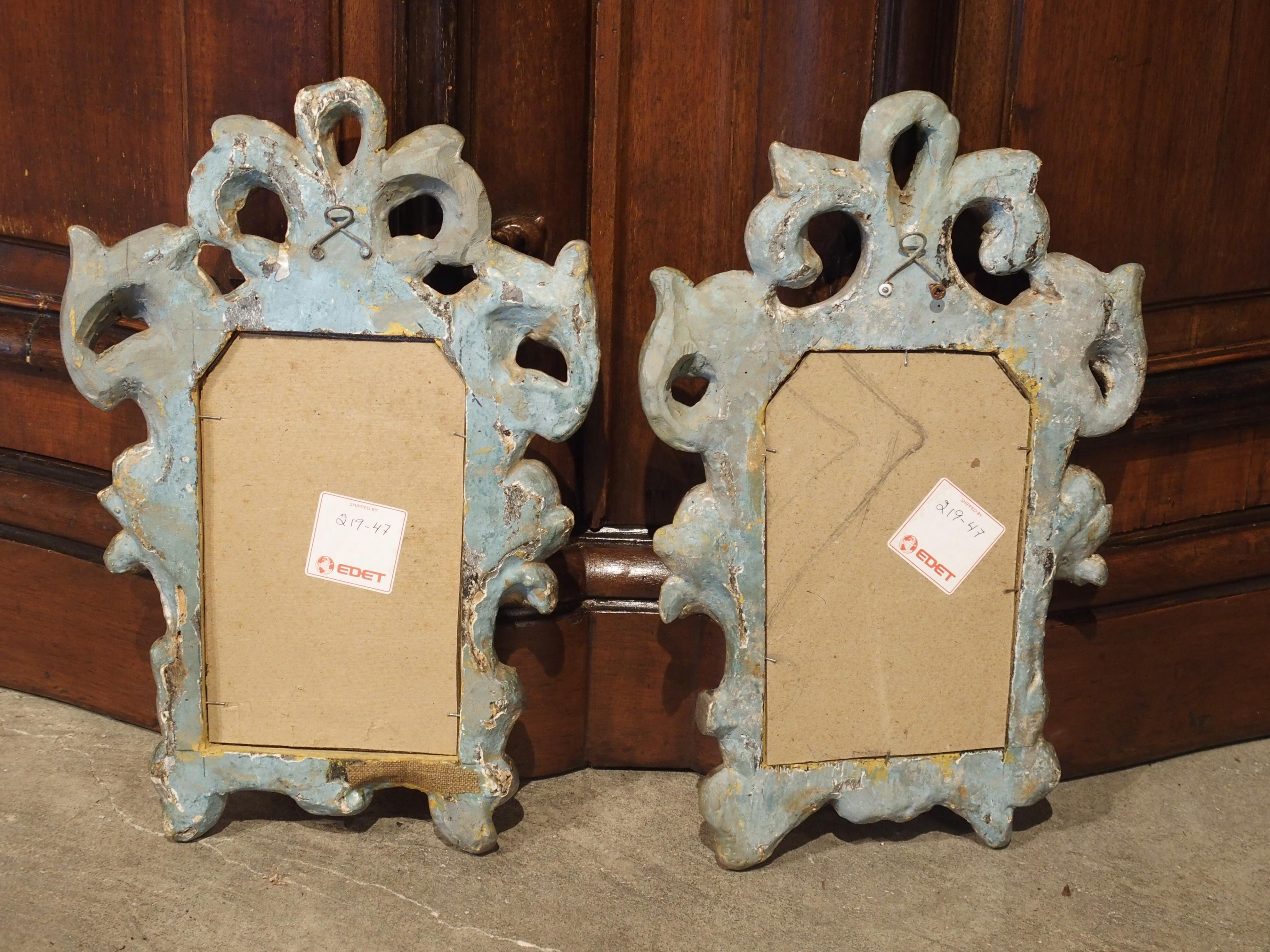 Wood Pair of Small 19th Century Italian Silver Gilt Mirrors