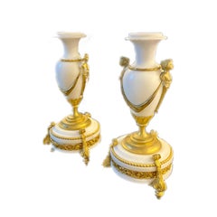 Pair of Small 19th Century White Marble/Ormolu Urns