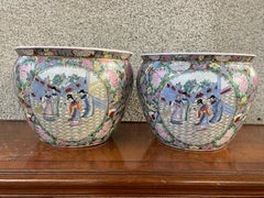 Pair of Small 20th century Chinese Porcelain Fish bowl Jardiniere