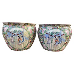 Pair of Small 20th century Chinese Porcelain Fish bowl Jardiniere