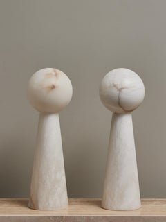Pair of Small Alabaster Conical Table Lamps with Globes