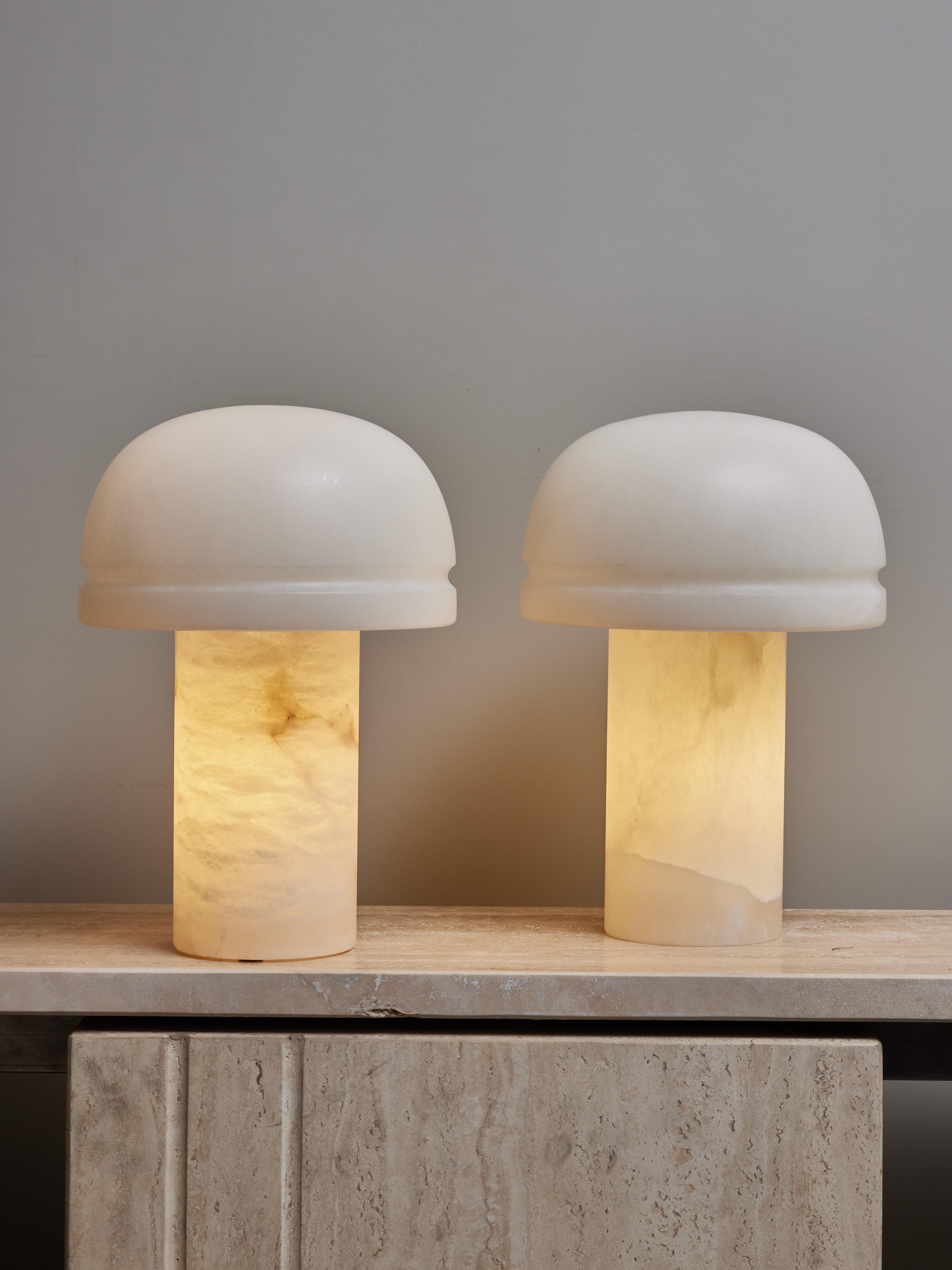Modern Pair of Small Alabaster Table Lamps For Sale