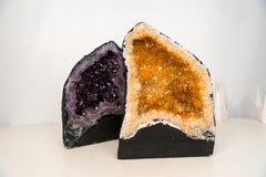 Pair of Small Amethyst and Citrine Cathedral Geodes