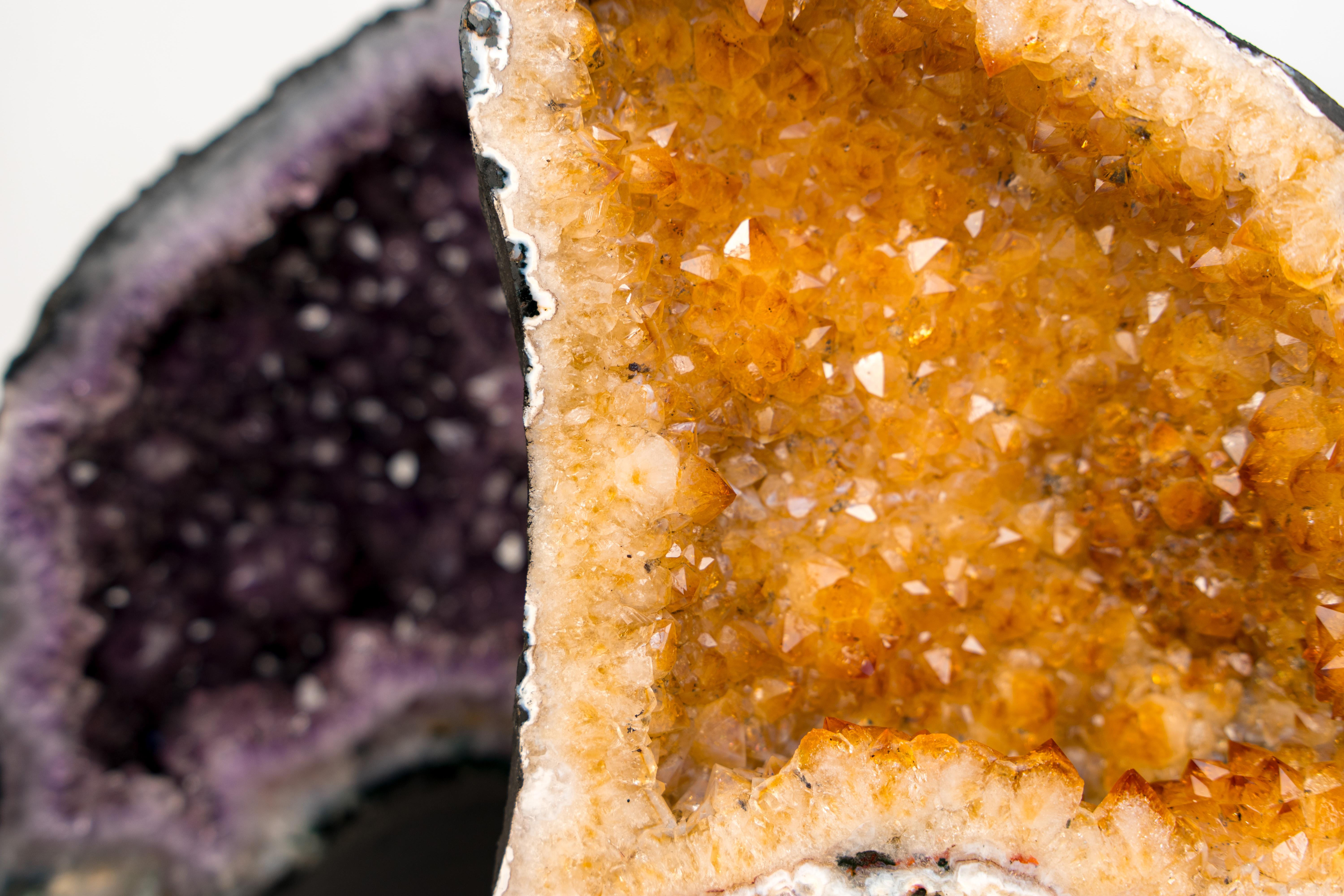 Brésilien Pair of Small Amethyst and Citrine Cathedral Geodes en vente