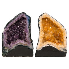 Pair of Small Amethyst and Citrine Cathedral Geodes