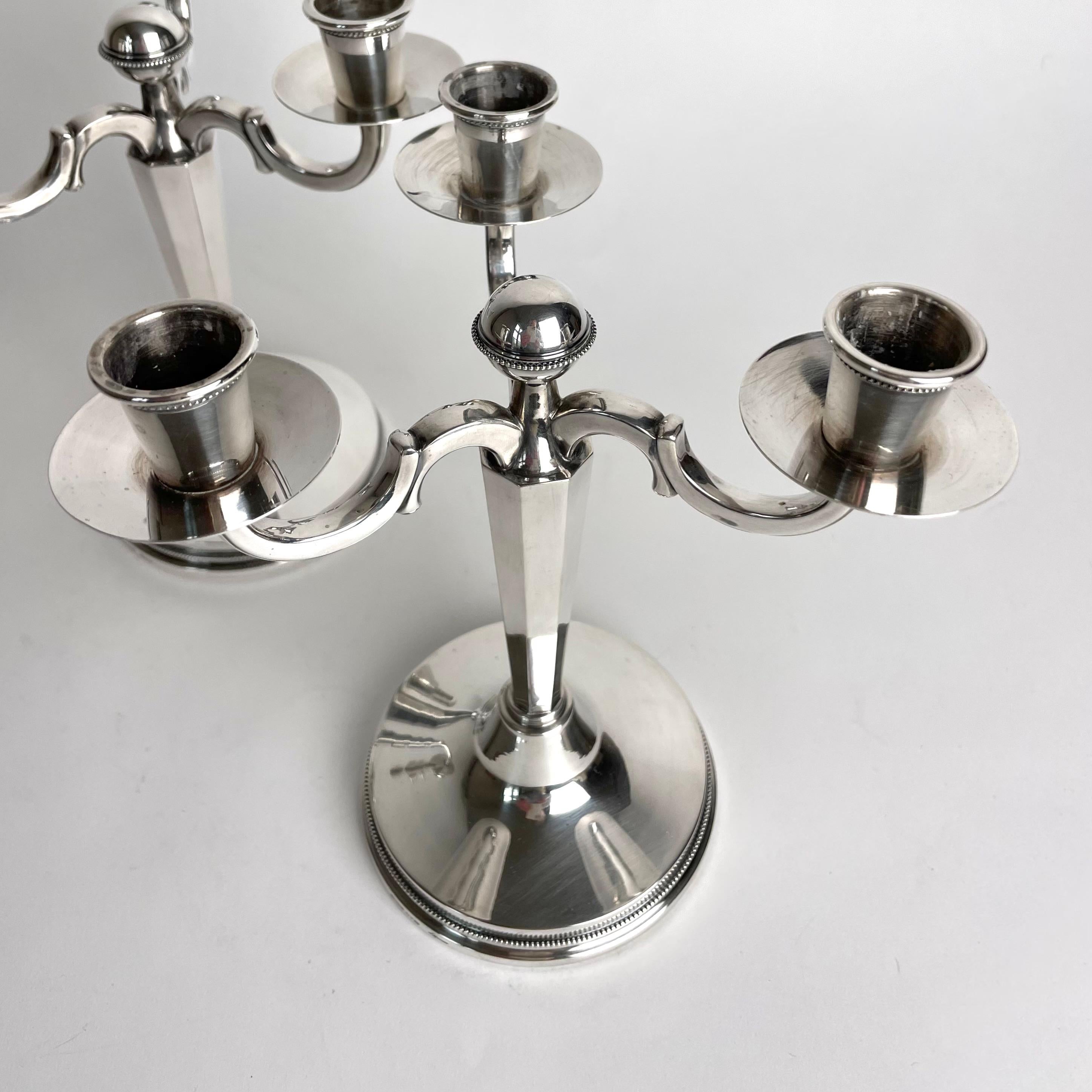 Pair of small and elegant candelabras in Silver by Eric Löfman, Sweden in 1972 For Sale 1