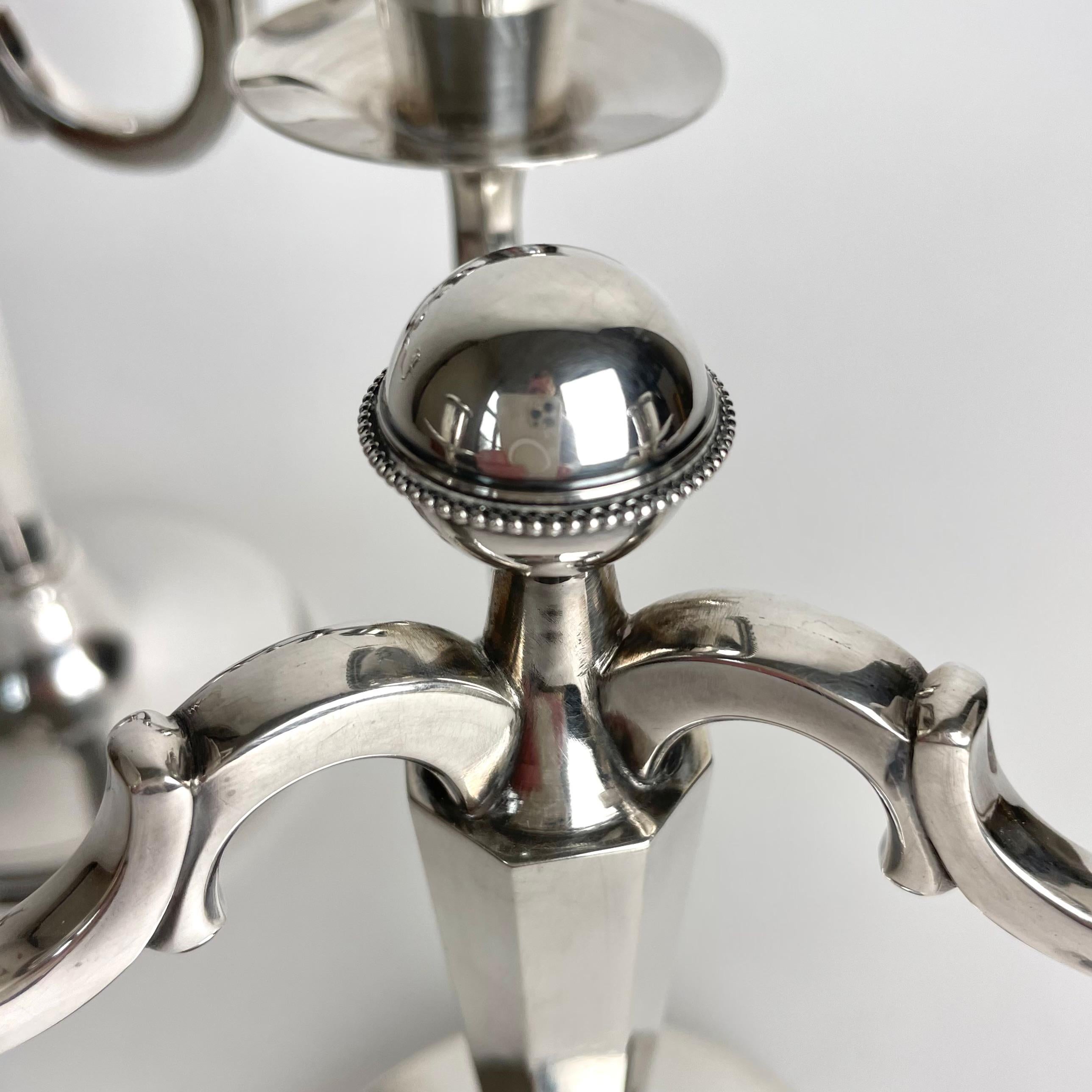 Pair of small and elegant candelabras in Silver by Eric Löfman, Sweden in 1972 For Sale 2