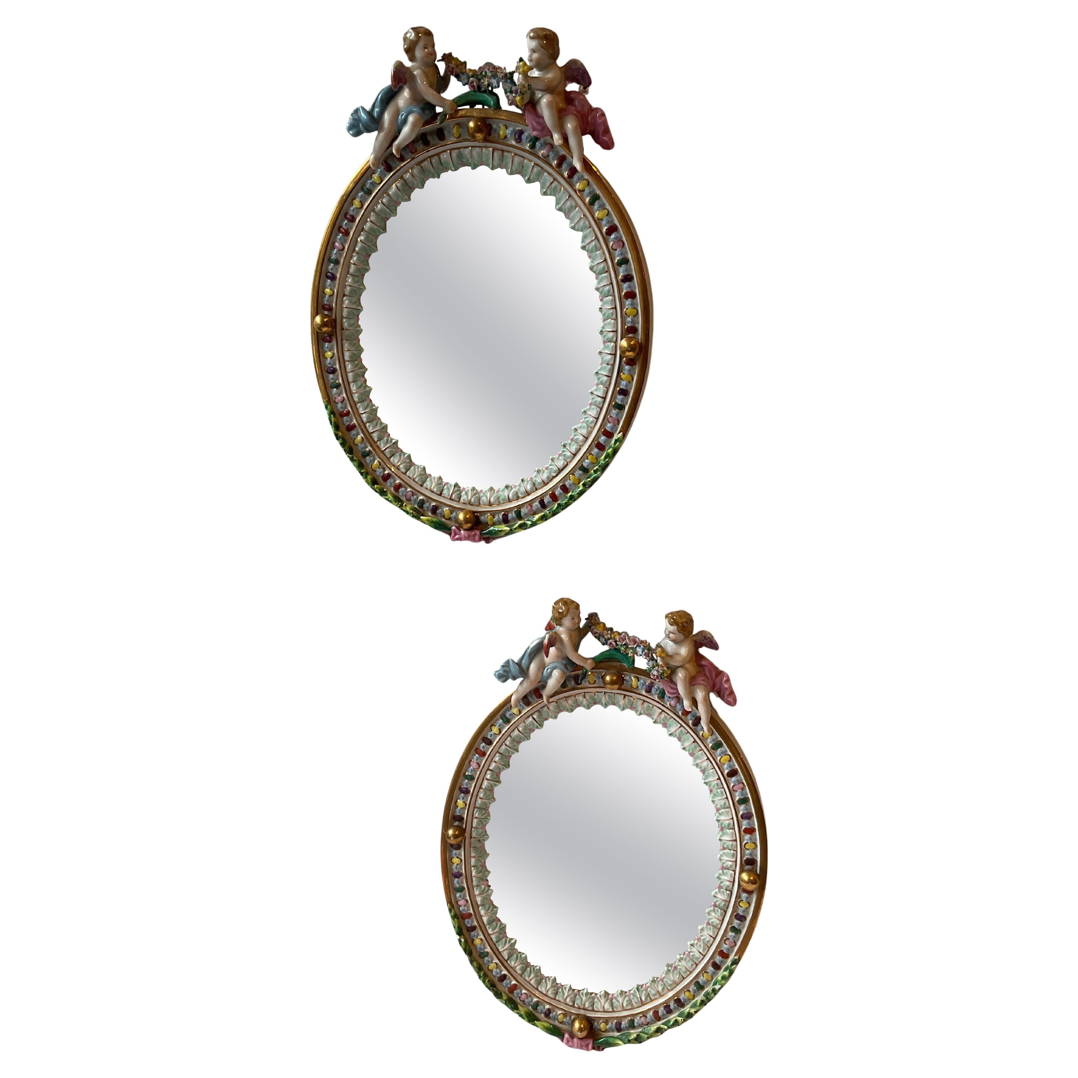 Pareja De Pequeños Espejos Ángeles De Porcelana Italiana Andrea S en venta