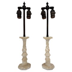 Pair of Small Antique Alabaster Lamps