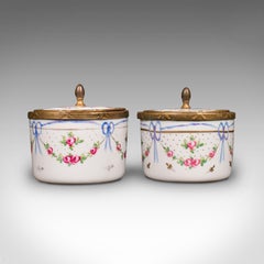Pair Of Small Antique Dressing Table Pots, English, Ceramic, Vanity, Victorian