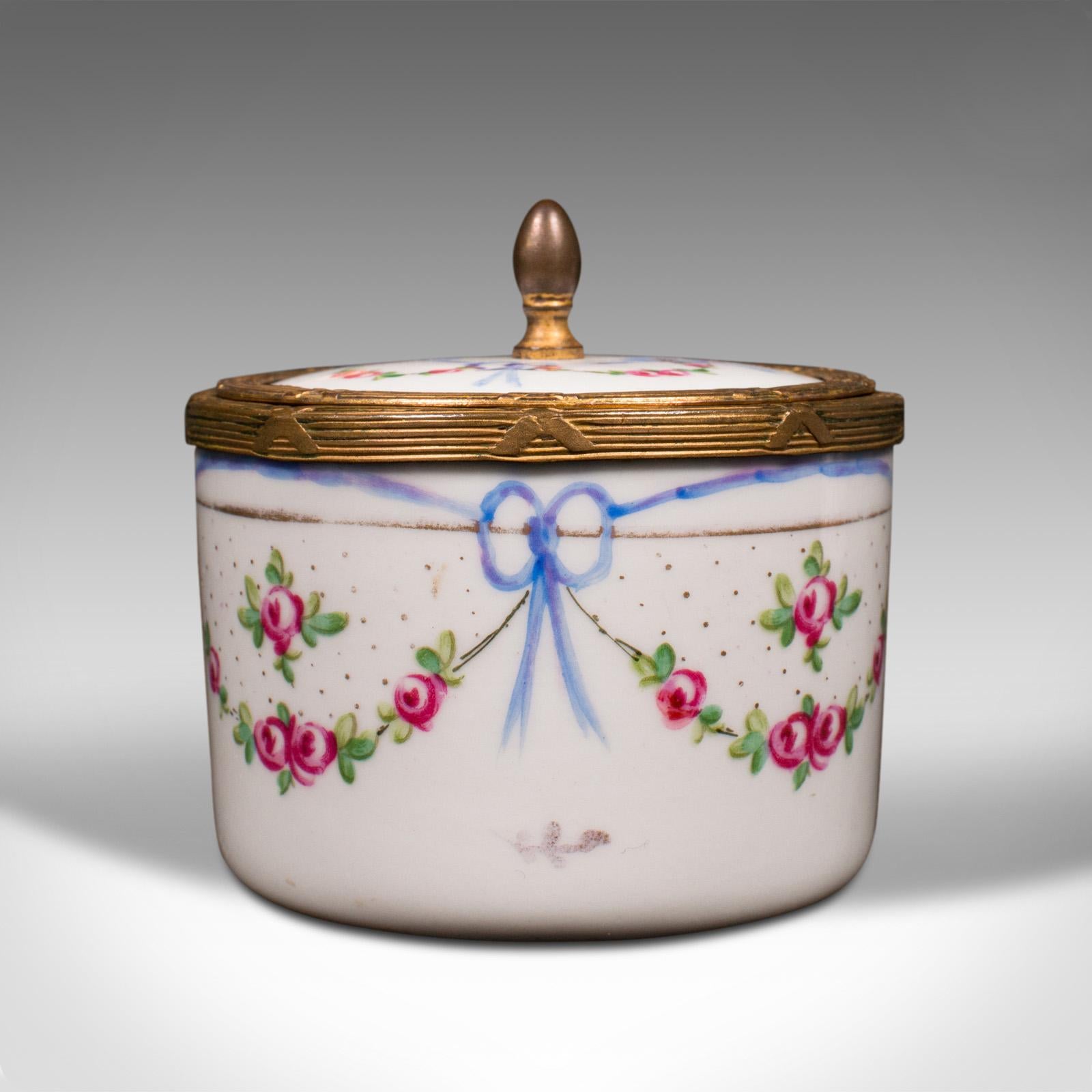 British Pair Of Small Antique Dressing Table Pots, English, Ceramic, Vanity, Victorian