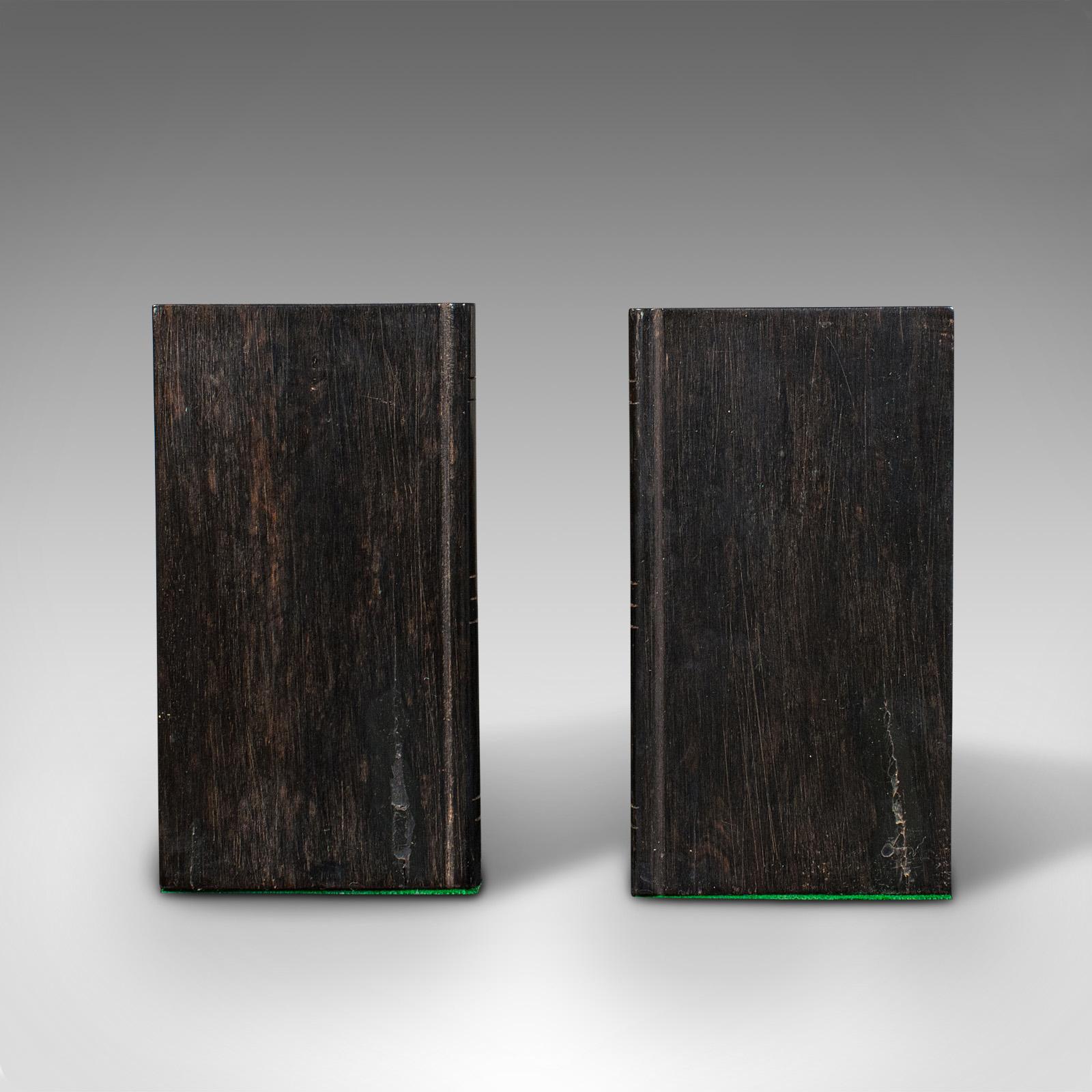 British Pair of Small Antique Elephant Bookends, Anglo Indian, Ebony, Victorian, C.1890 For Sale