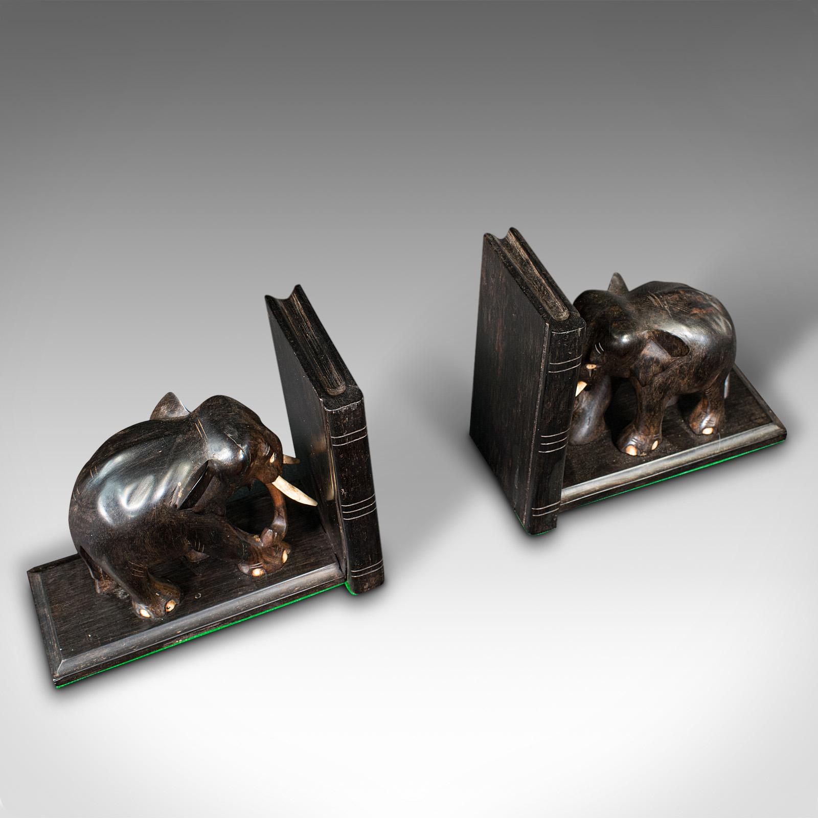 Pair of Small Antique Elephant Bookends, Anglo Indian, Ebony, Victorian, C.1890 For Sale 3