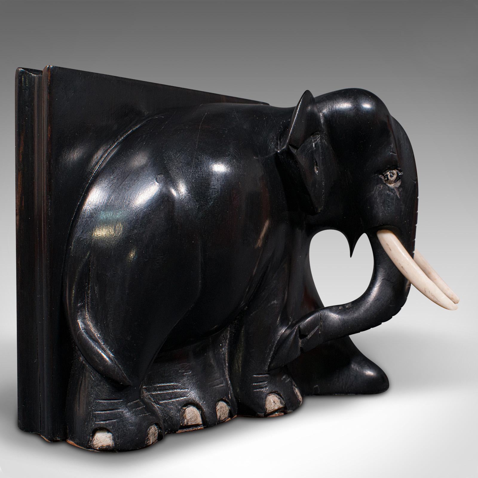 Pair of Small Antique Elephant Bookends, Indian, Ebony, Novel Rest, Victorian 1