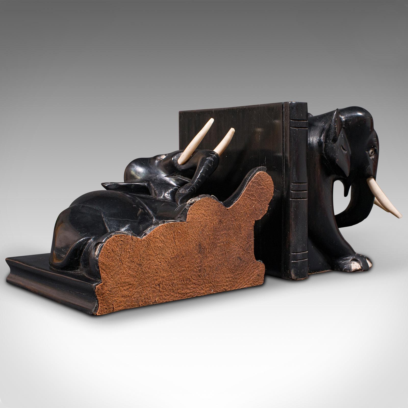 Pair of Small Antique Elephant Bookends, Indian, Ebony, Novel Rest, Victorian 2