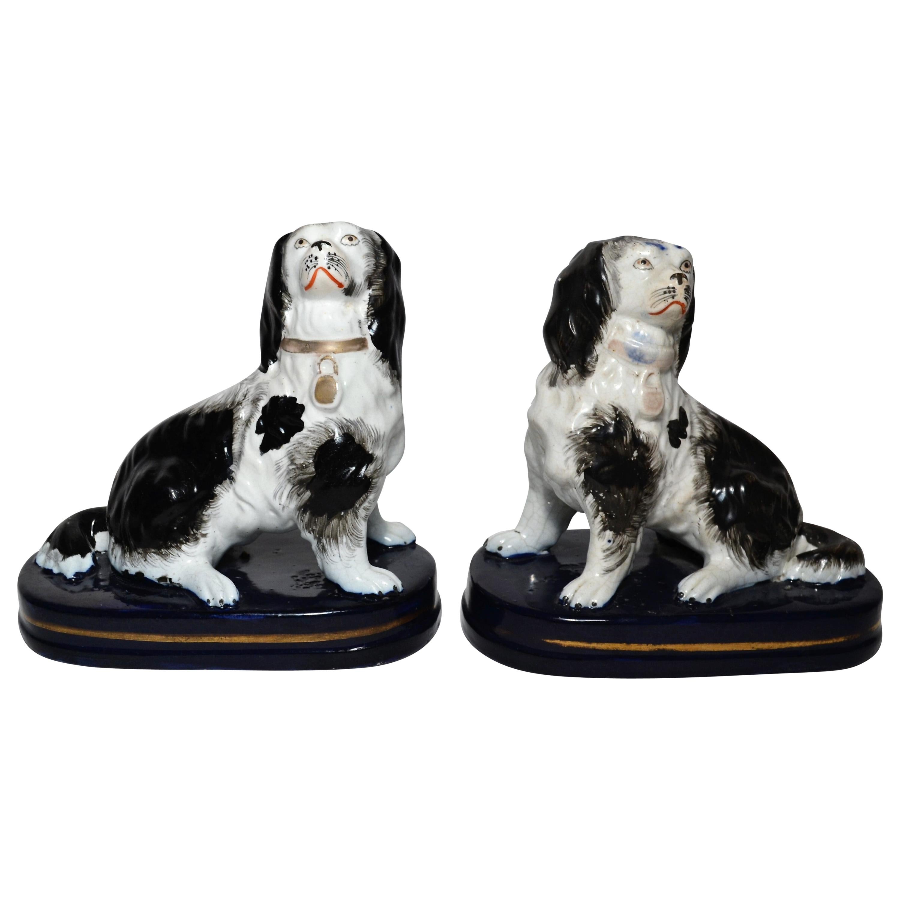 Pair of Small Antique English Victorian Staffordshire Dogs, circa 1880