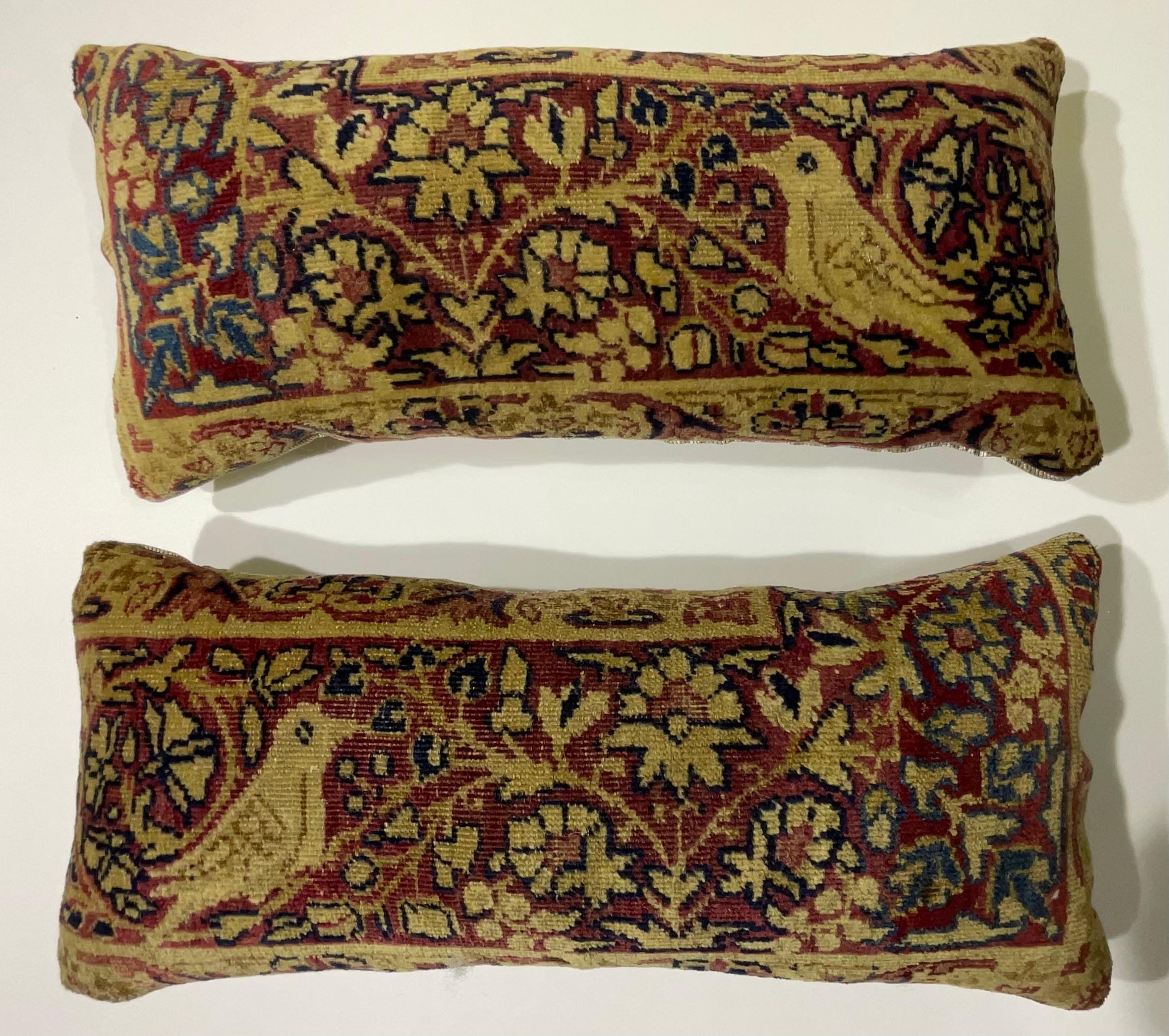 Azerbaijani Pair of Small Antique Hand Woven Bird Pictorial Pillow