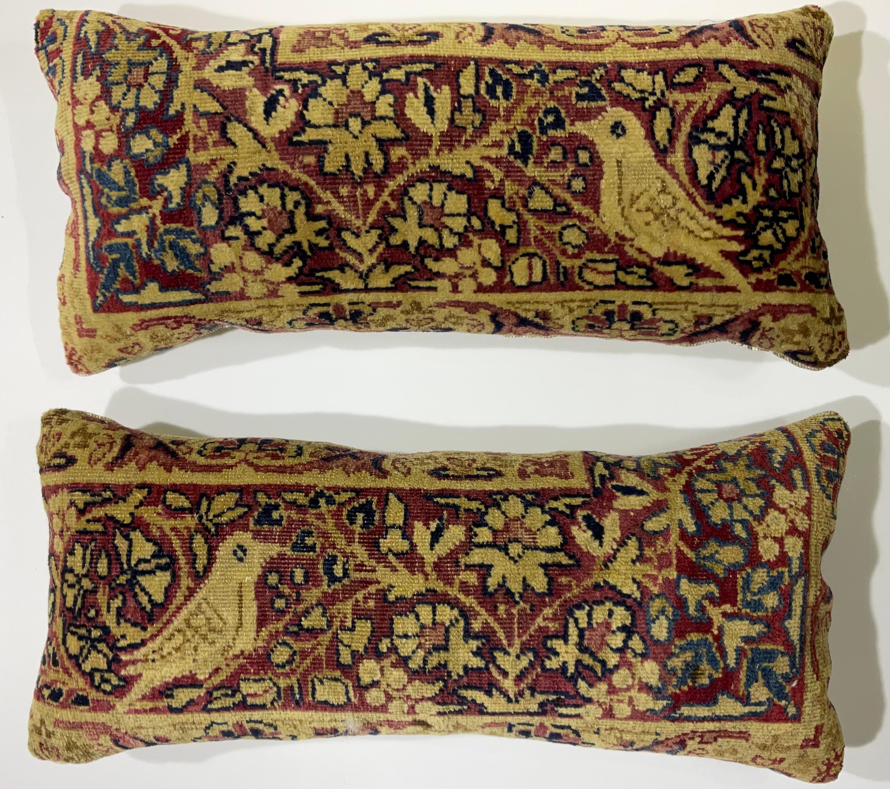 19th Century Pair of Small Antique Hand Woven Bird Pictorial Pillow