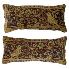 Pair of Small Antique Hand Woven Bird Pictorial Pillow