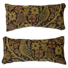 Pair of Small Antique Hand Woven Hoopoes Bird Pictorial Pillow