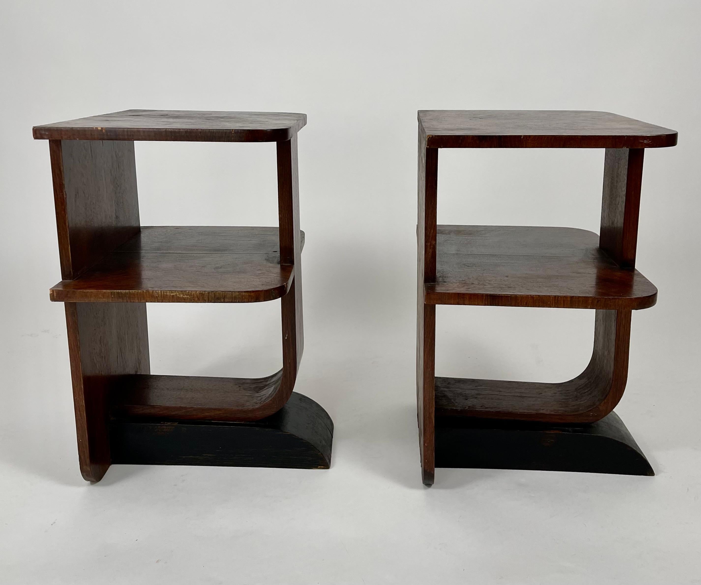 American Pair of Small Art Deco End Tables with Shelves