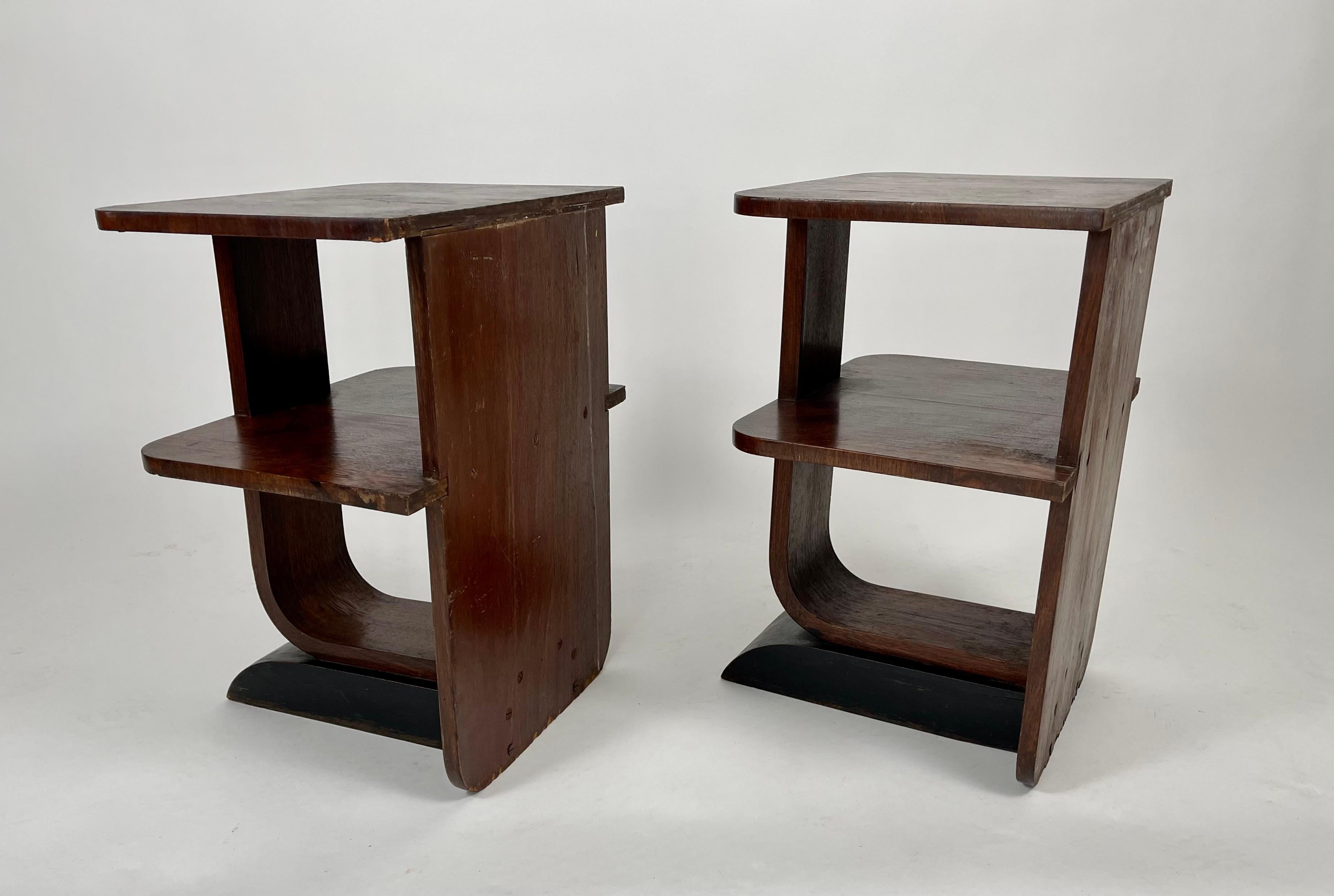Early 20th Century Pair of Small Art Deco End Tables with Shelves