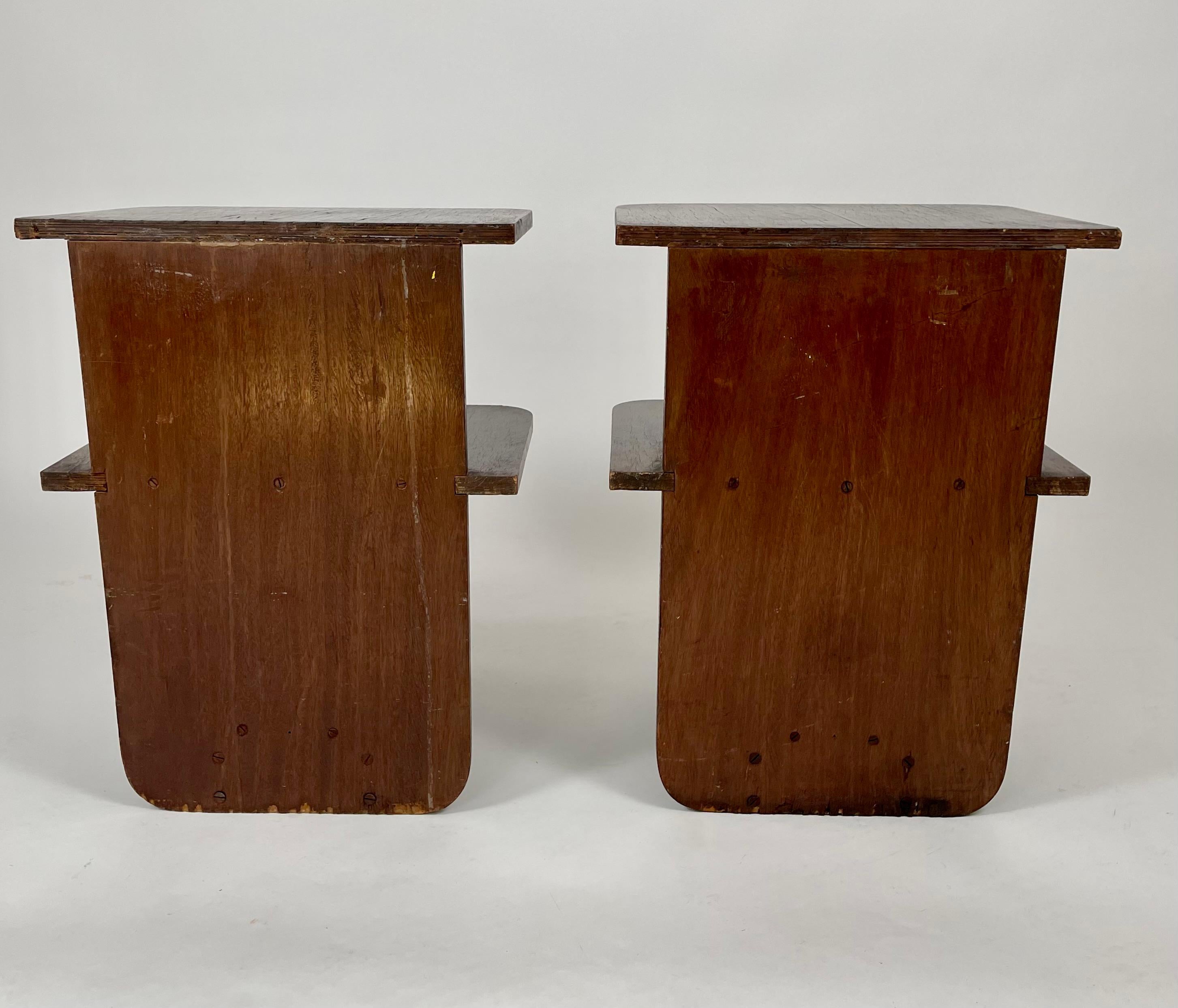 Hardwood Pair of Small Art Deco End Tables with Shelves