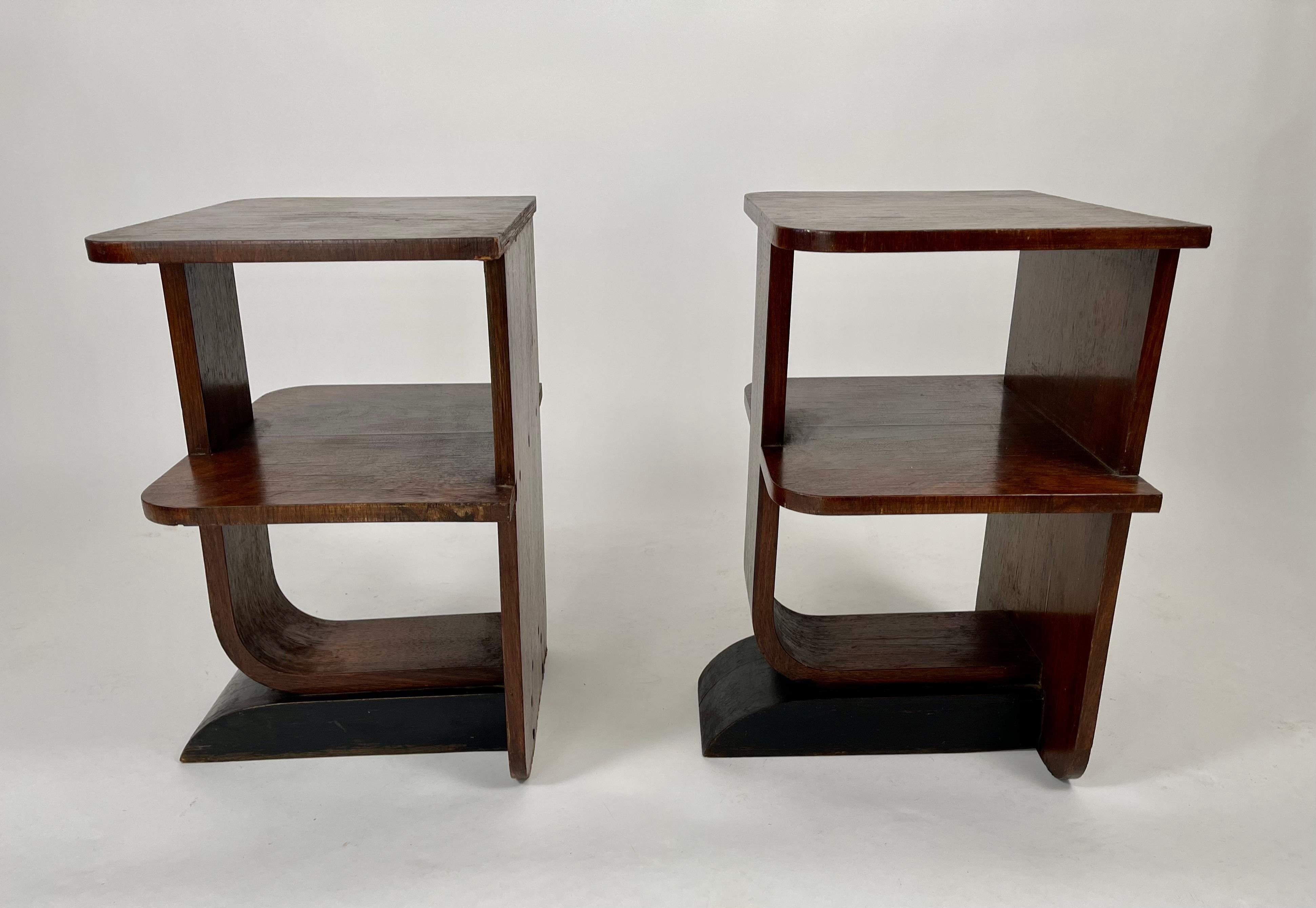 Pair of Small Art Deco End Tables with Shelves 2