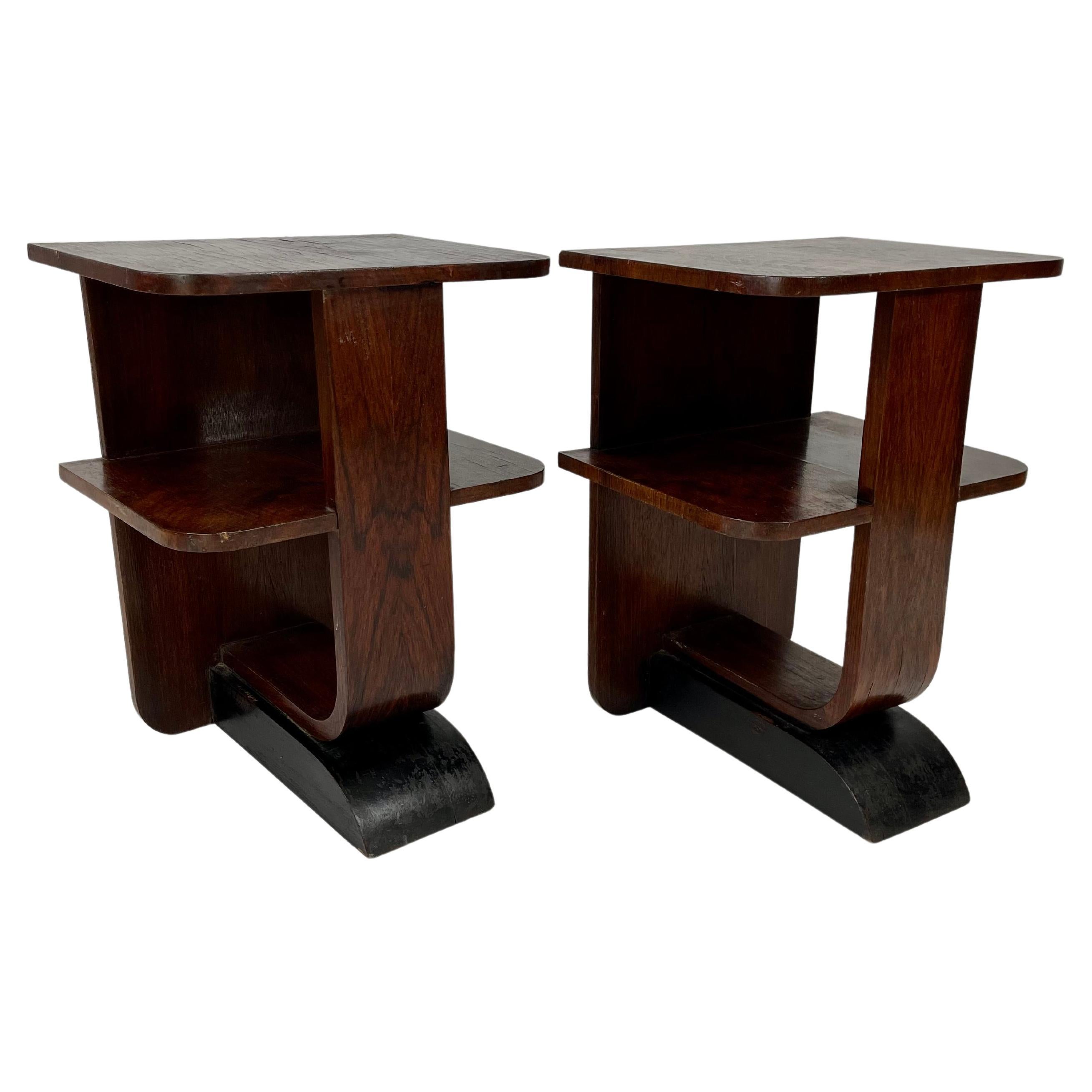 Pair of Small Art Deco End Tables with Shelves