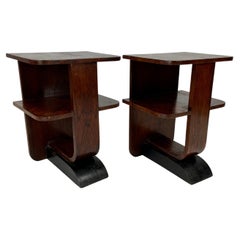 Pair of Small Art Deco End Tables with Shelves