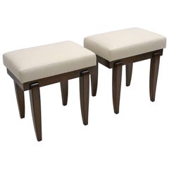 Pair of Small, Art Deco Style Mahogany Benches with Upholstered Seats