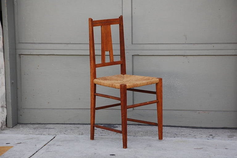 Pair of small Arts & Crafts oak side chairs. Elegant and robust (tight frame).