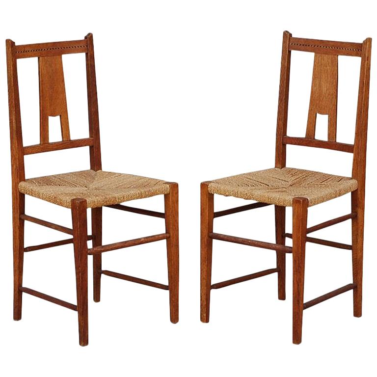 Pair of Small Arts & Crafts Oak Side Chairs