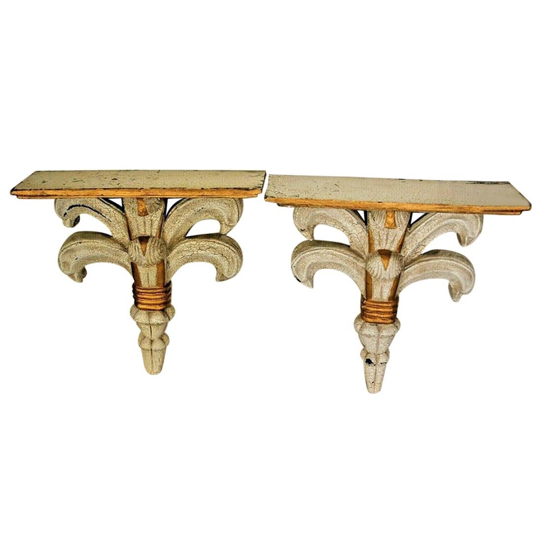 Pair of Small Baroque Console in Painted Wood, circa 1950-1960 For Sale