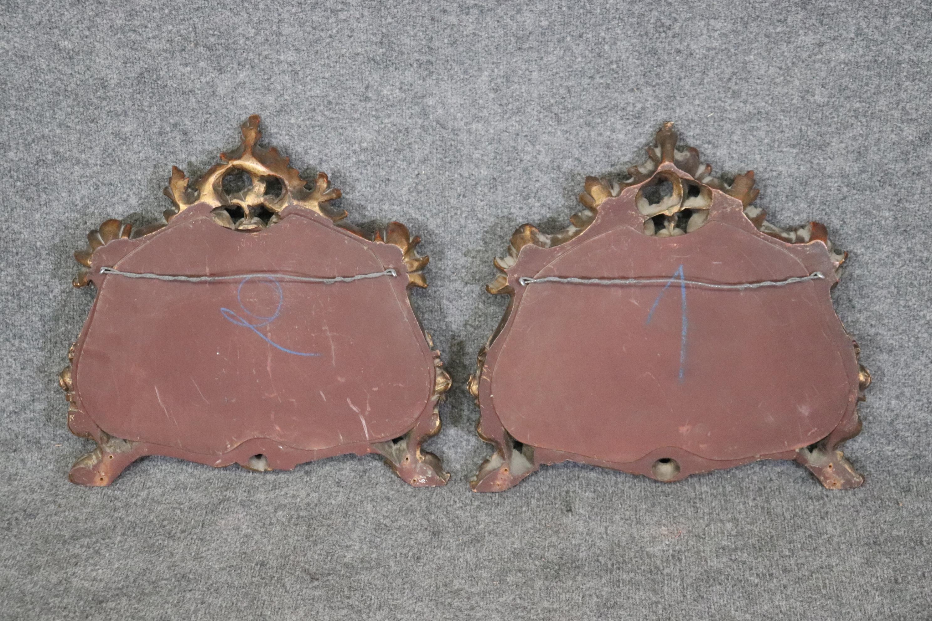 Rococo Revival Pair of Small Beveled Italian Rococo Gilded Mirrors For Sale