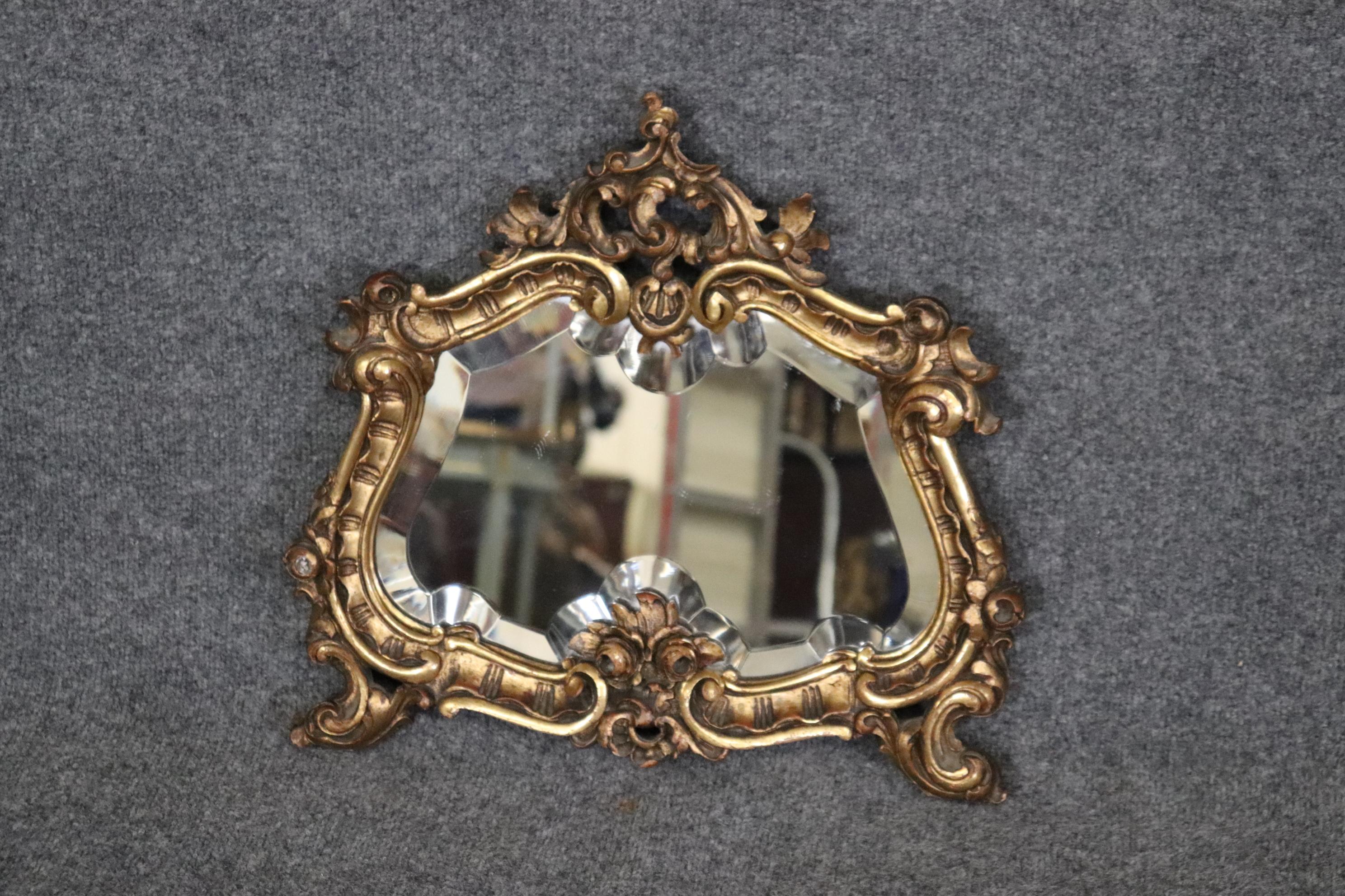 Pair of Small Beveled Italian Rococo Gilded Mirrors In Good Condition For Sale In Swedesboro, NJ