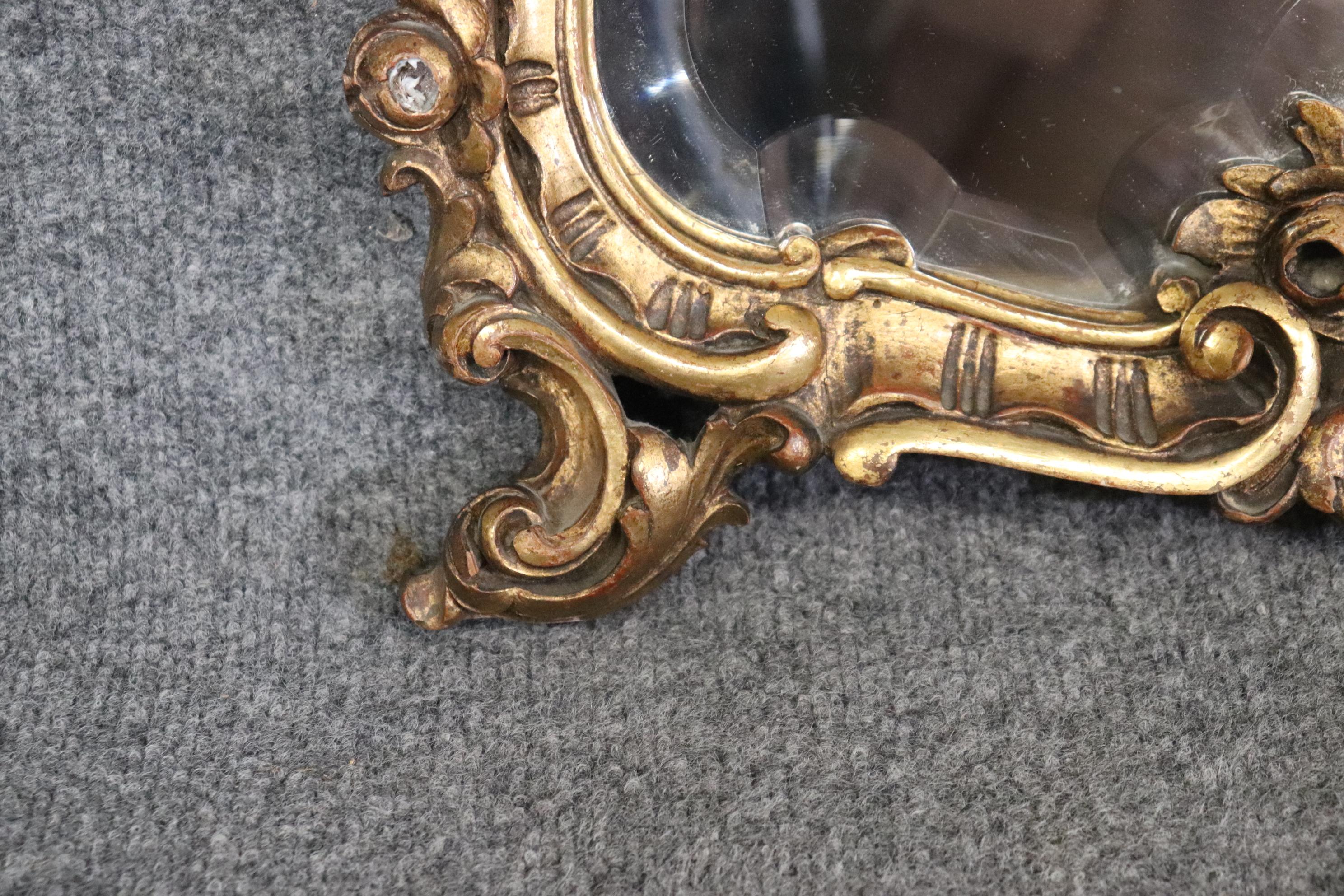Walnut Pair of Small Beveled Italian Rococo Gilded Mirrors For Sale