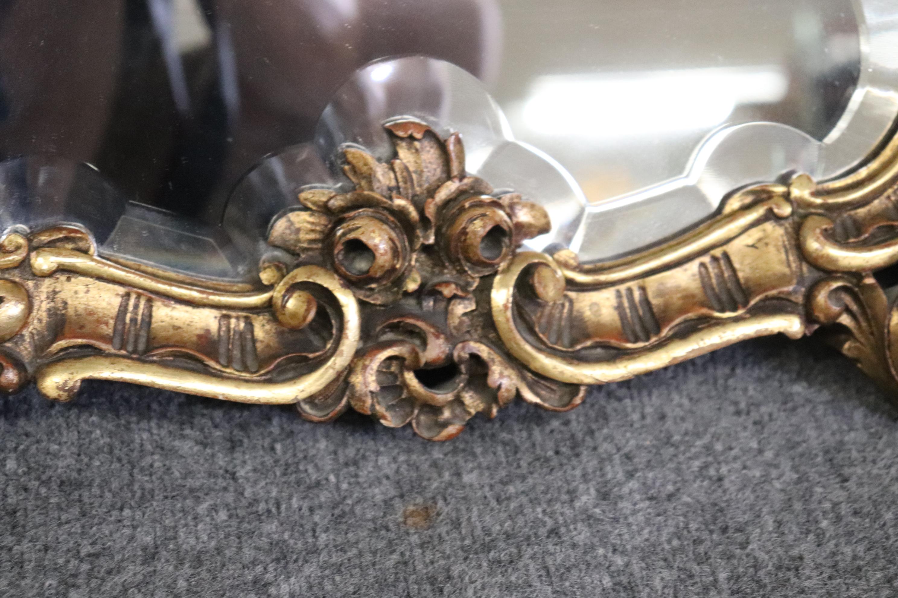Pair of Small Beveled Italian Rococo Gilded Mirrors For Sale 1