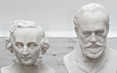 Pair of Small Biscuit Pottery Busts Mendelssohn and Tchaikovsky