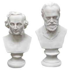 Pareja de pequeños bustos de cerámica bizcochada Mendelssohn y Tchaikovsky