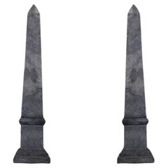 Pair of Small Black and Grey Marble Obelisks, Napoleon III Style, 20th Century.